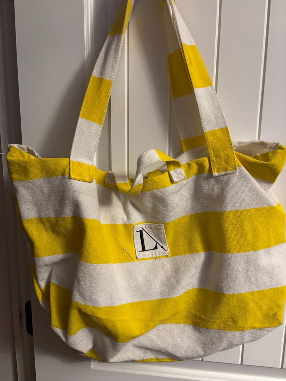 Yellow & White Striped Canvas Tote Bag - “L” Monogram